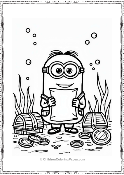 Minion With Treasure Map On Ocean Floor Free PDF Printable