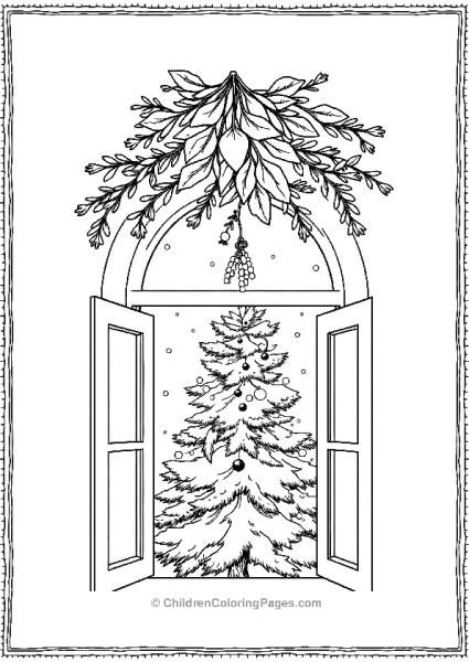 Mistletoe Above A Snowy Window Free PDF Printable