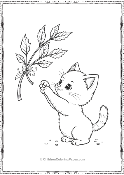 A Cute Kitten Trying To Reach The Mistletoe Free PDF Printable