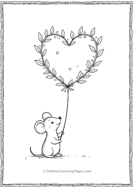 Mouse Holding A Heart Shaped Mistletoe Balloon Free PDF Printable