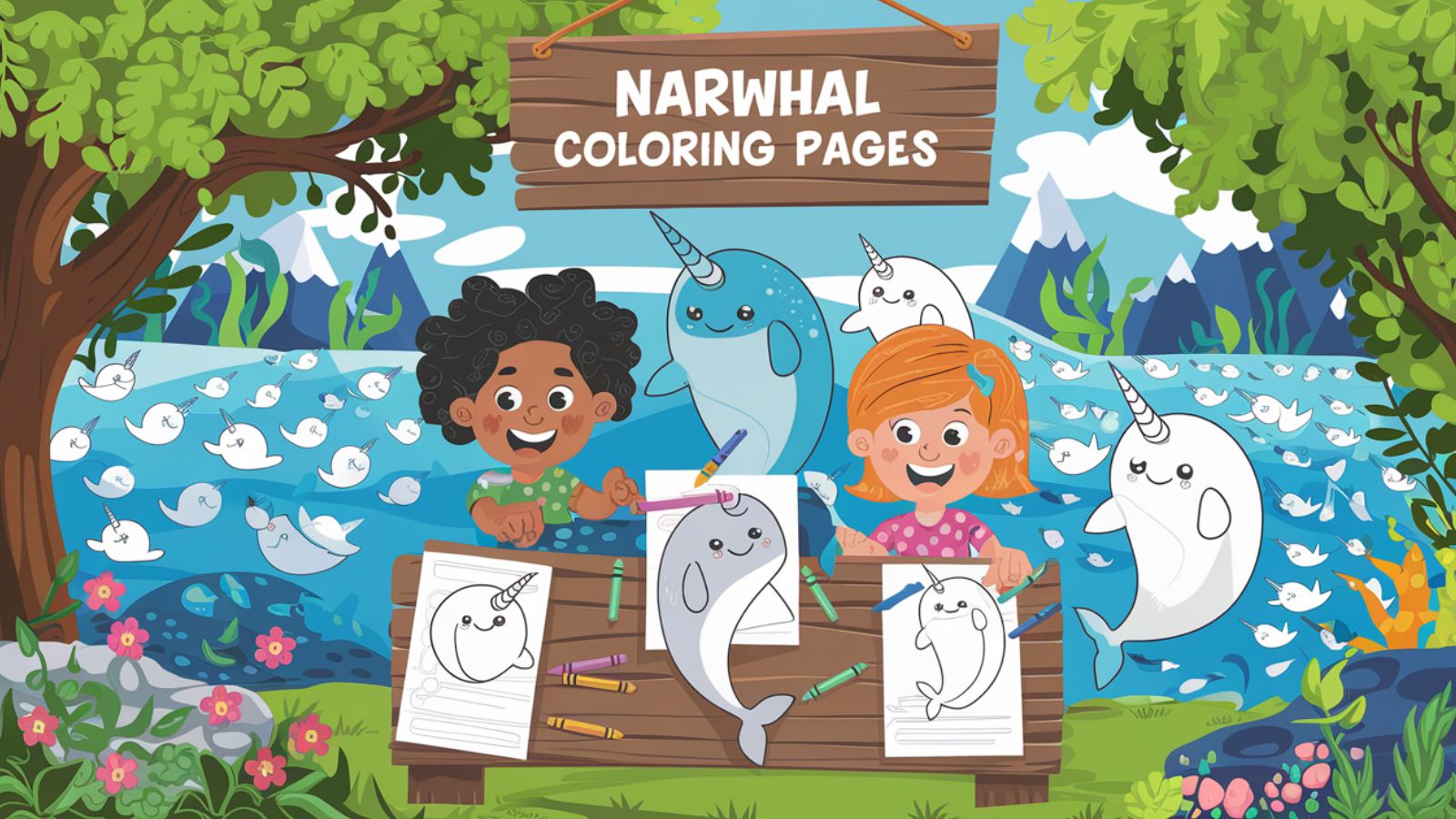 Narwhal Coloring Pages- Free PDFs For Children 🦄🐋