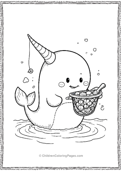 Narwhal Holding A Fishing Net Free PDF Printable