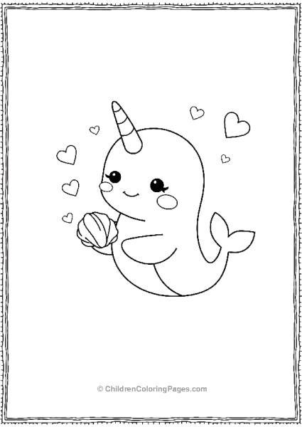 Narwhal Holding A Tiny Seashell Free PDF Printable