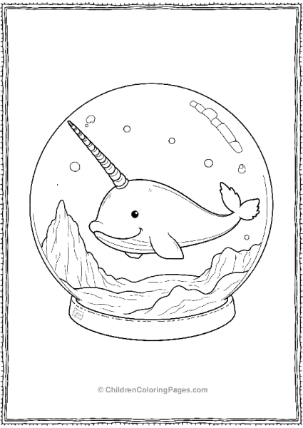 Narwhal In The Arctic Ocean Featuring A Snow Globe Free PDF Printable