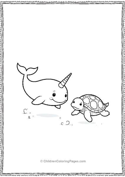 Narwhal Playing With Sea Turtle Free PDF Printable