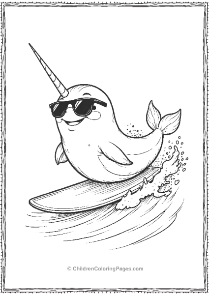 Narwhal Surfing On Waves Free PDF Printable