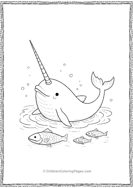 Narwhal Surrounded By Artic Fish Free PDF Printable