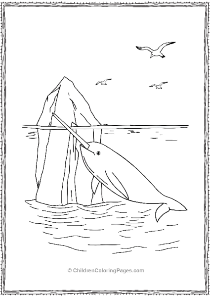 Narwhal Swiming Near Iceberg Free PDF Printable