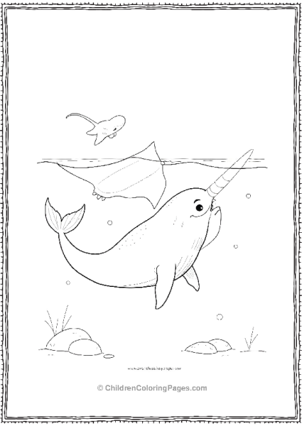 Narwhal Swimming Around A Giant Ray Free PDF Printable