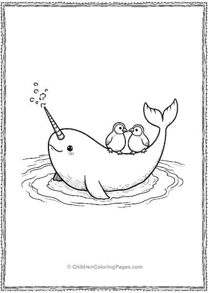 Narwhal Swimming With Puffins Free PDF Printable