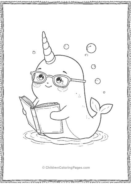 Narwhal Wearing Glasses And Reading A Book Free PDF Printable