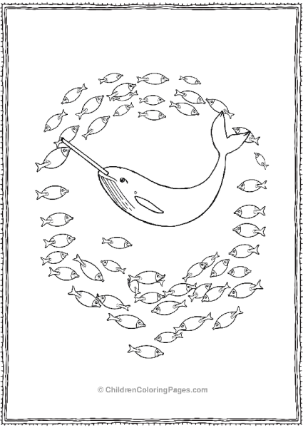 Narwhal With Circling School Of Fish Free PDF Printable