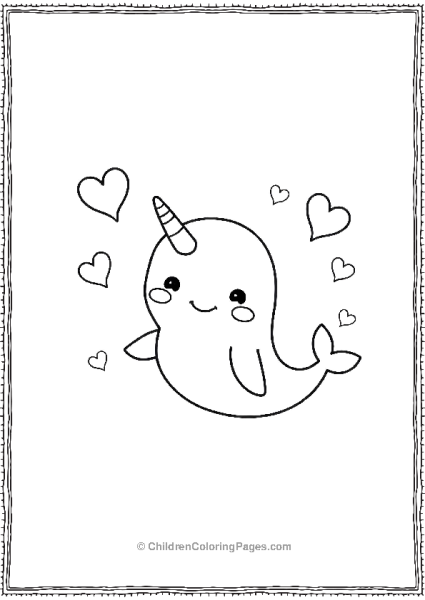 Narwhal With Heart Bubbles Floating Around Free PDF Printable