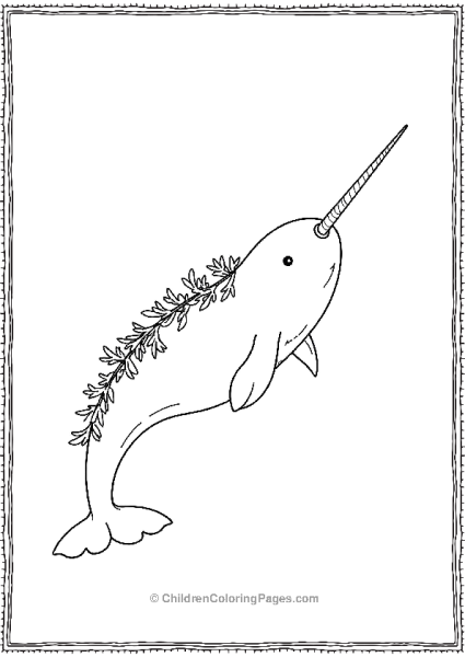 Narwhal With Single Chain Of Seaweed Around It Free PDF Printable