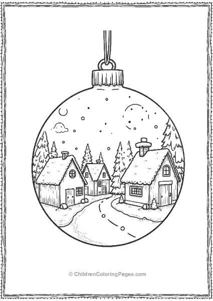 Ornament With Snow Covered Village Free PDF Printable