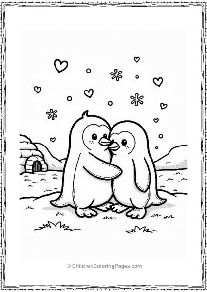 Penguins On A Snowy Valentine’s Day Free PDF Printable