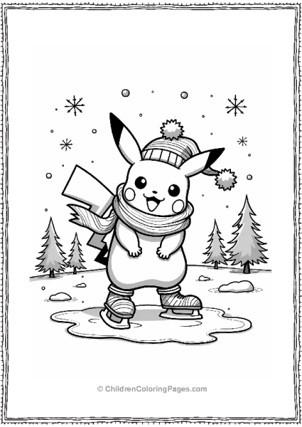 Pikachu Ice Skating At Christmas Free PDF Printable