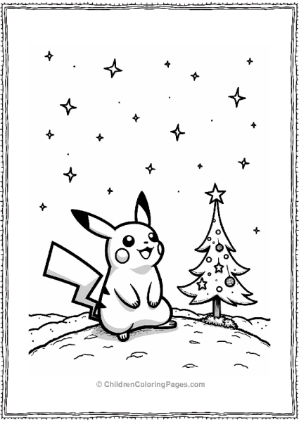 Pikachu Under The Christmas Stars Free PDF Printable