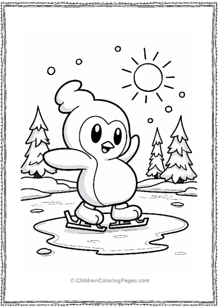 Piplup Ice Skating On A Frozen Pond Free PDF Printable