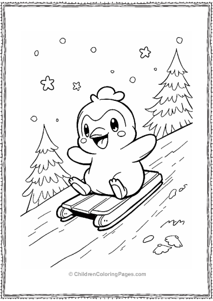 Piplup Tobogganing In The Snow Free PDF Printable