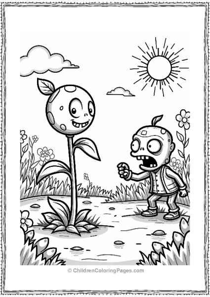 Plants Vs Zombies Peashooter Vs Zombie In A Colorful Garden Free PDF Printable