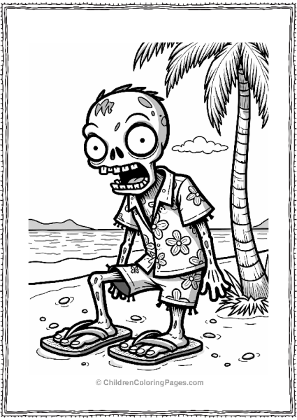 Plants Vs Zombies Zombie In A Hawaiian Shirt Under A Palm Tree Free PDF Printable