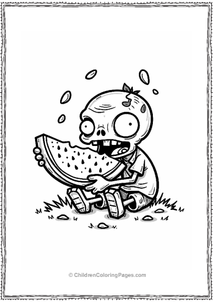 Plants Vs Zombies Zombie With Watermelon In The Grass Free PDF Printable