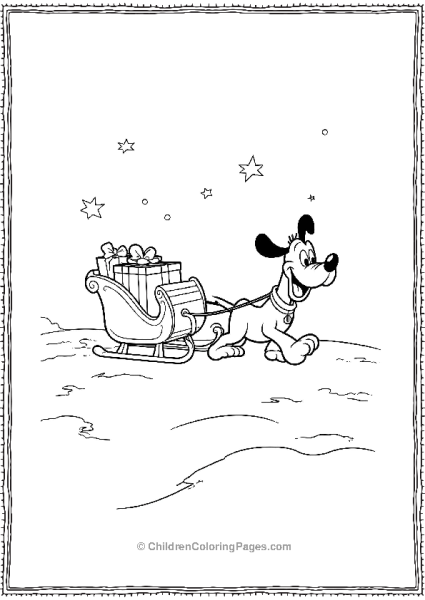 Pluto Pulling A Sled With Gifts Free PDF Printable