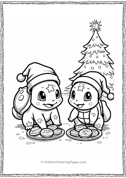 Pokémon Christmas Bulbasaur And Squirtle With Cookies Free PDF Printable