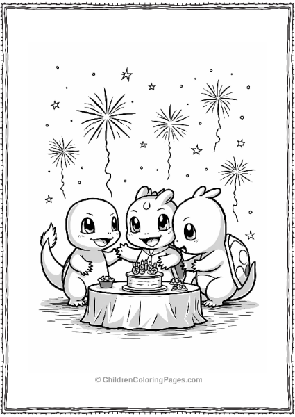 Pokemon Christmas Charmander And Friends Celebrating Free PDF Printable