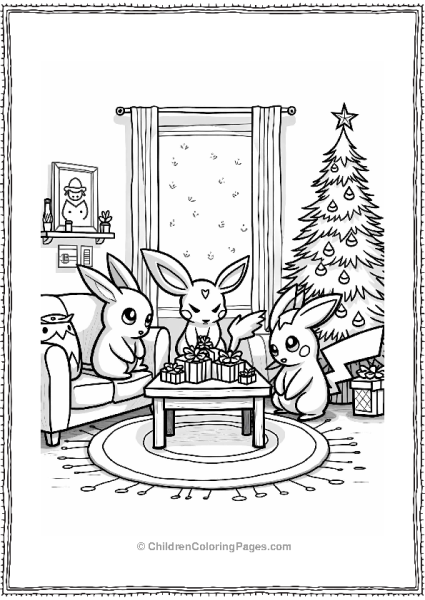 Pokémon Christmas In A Cozy Living Room Free PDF Printable