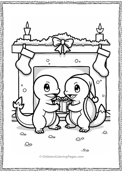 Pokémon Christmas Scene With Charmander And Squirtle Free PDF Printable