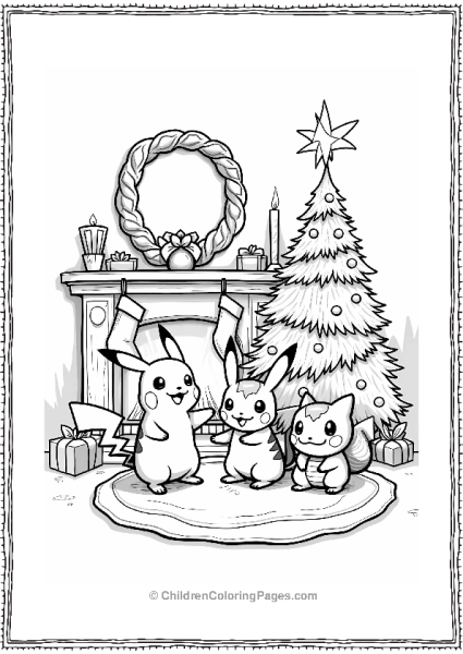 Pokémon Christmas Scene With Pikachu And Bulbasaur Free PDF Printable