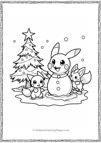 Pokémon Christmas Snowman Scene Free PDF Printable