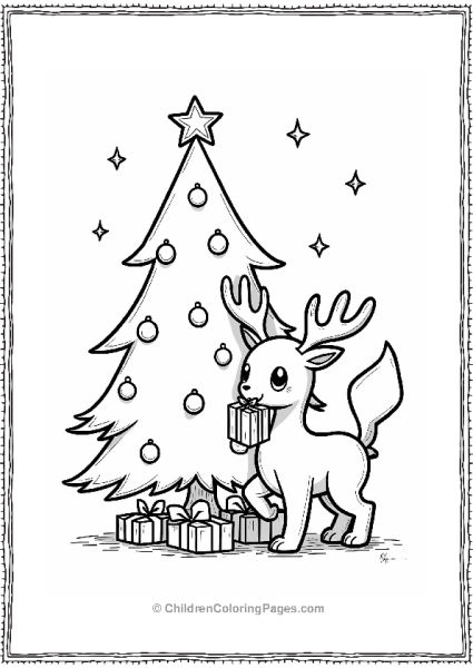 Pokémon Christmas With A Reindeer Free PDF Printable