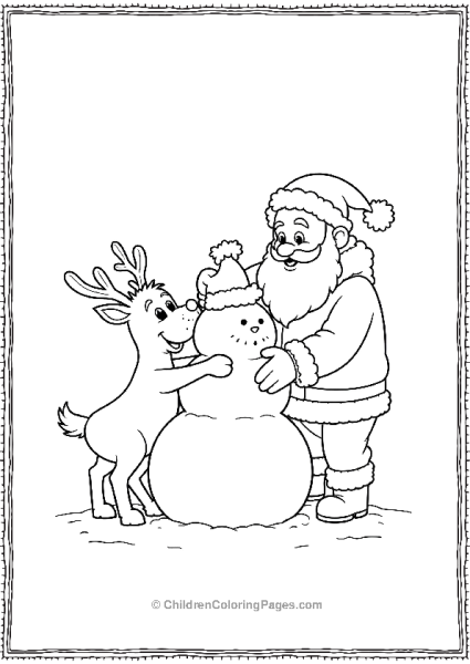 Reindeer And Santa Building Snowman Free PDF Printable