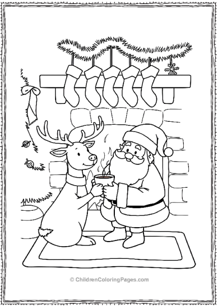 Reindeer And Santa Sharing Hot Coca Free PDF Printable