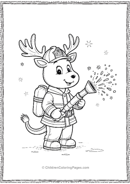 Reindeer Firefighter Holding A Hose Free PDF Printable