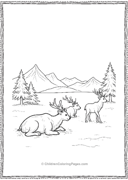 Reindeer Herd Resting On A Snowy Plain Free PDF Printable