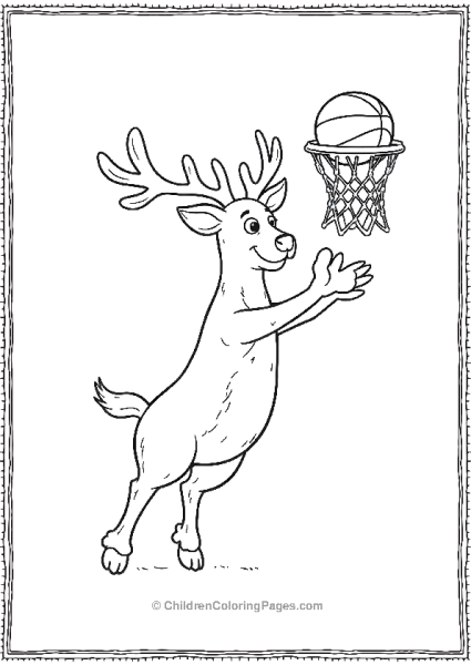 Reindeer Playing Basketball And Making A Slam Dunk Free PDF Printable