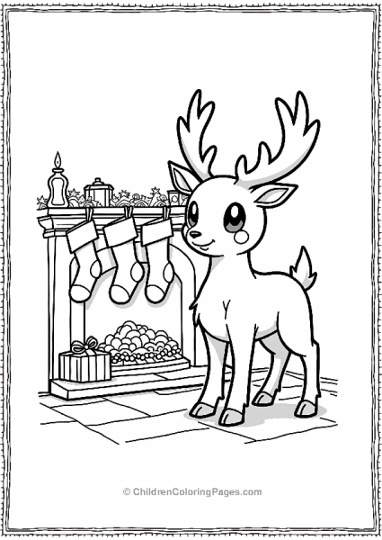 Reindeer Pokémon By The Fireplace Free PDF Printable