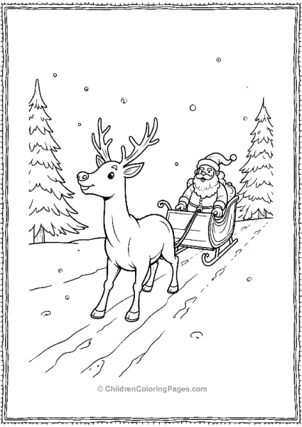 Reindeer Pulling Santa’s Sleigh Through Snowy Forest Free PDF Printable