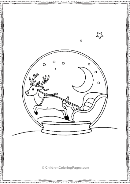 Reindeer Pulling Santas Sleigh Featuring A Snow Globe Free PDF Printable