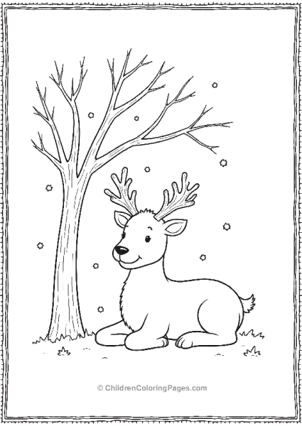 Reindeer Resting Under A Leafless Tree Free PDF Printable