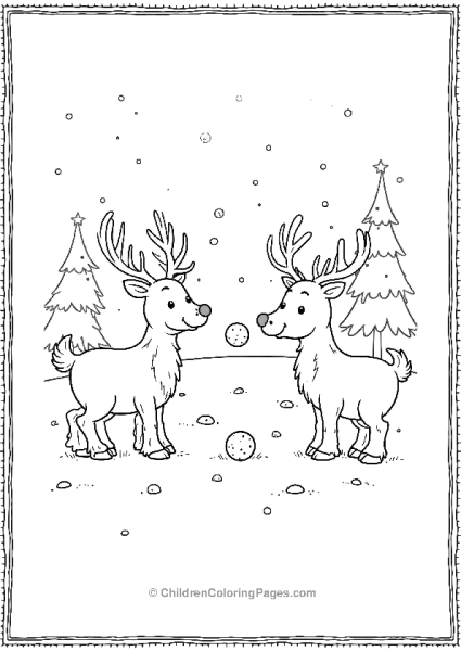 Reindeer Snowball Fight In A Christmas Scene Free PDF Printable