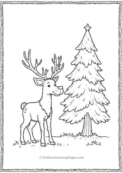 Reindeer Standing Near A Tall Pine Tree Free PDF Printable