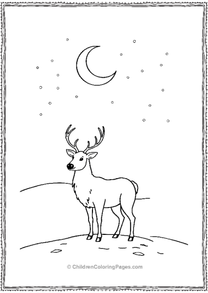 Reindeer Under A Crescent Moon In The Snow Free PDF Printable