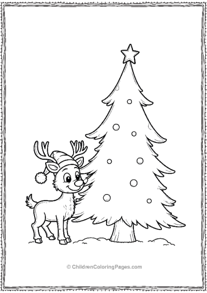 Reindeer Under Christmas Tree Free PDF Printable