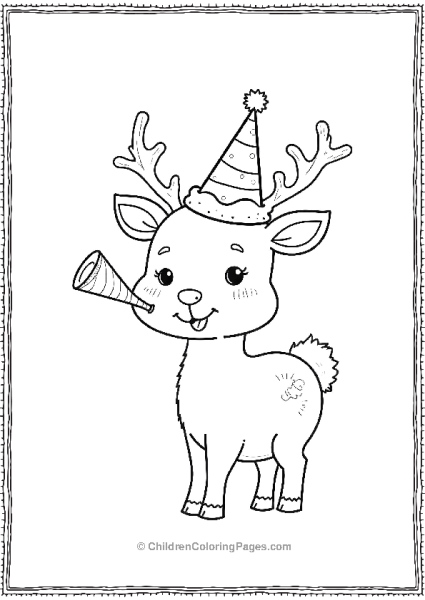 Reindeer Wearing A Party Hat Blowing A Party Horn Free PDF Printable