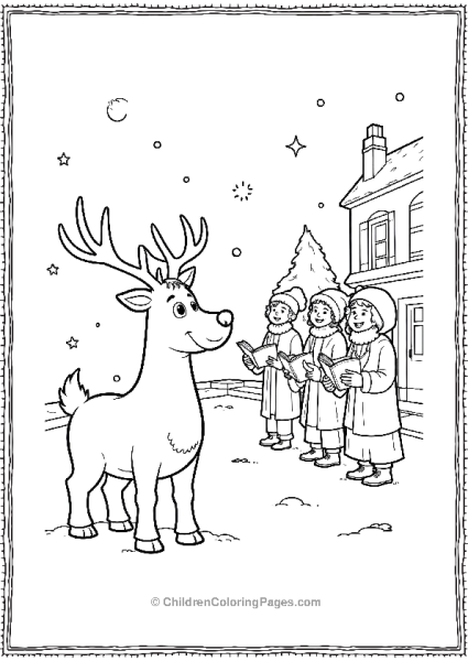 Rudolph And Carolers Singing Free PDF Printable